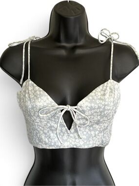 White Fox Ditsy Floral Tie-Front Light Blue Bralette - Size XS
